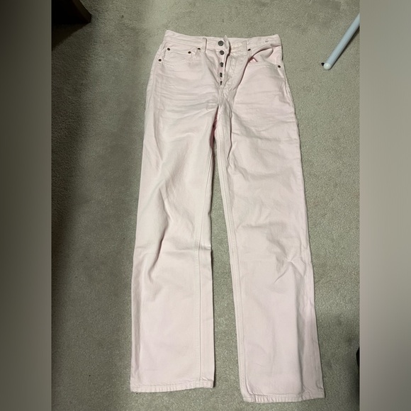 Aritzia x Denim Forum light pink high-waisted wide leg jeans - Picture 3 of 8